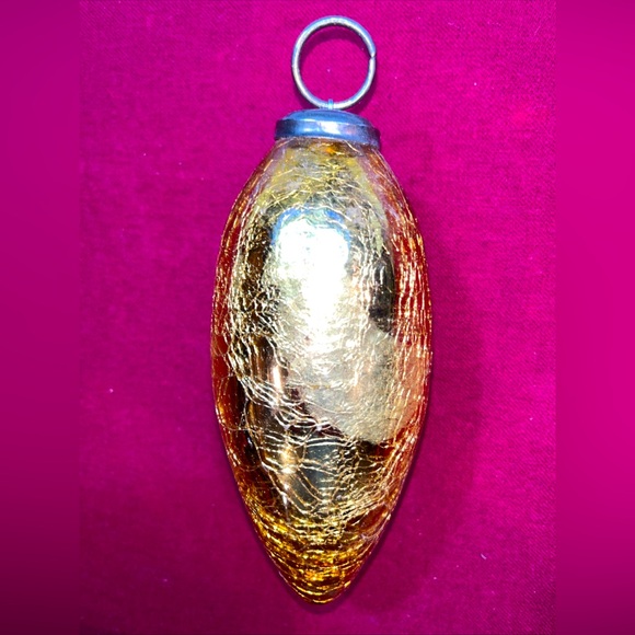 GOLD Bulb Ornament Mercury Glass crackled shiny Long vintage metal loop top Xmas - Picture 4 of 16